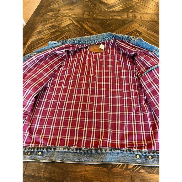 VTG Levi’s Plaid Lined Blue Jean Trucker Jacket Men Medium Grunge Neutral Flaw - Picture 5 of 16